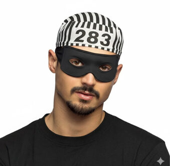 Carnaval verkleed Boeven muts en oogmasker - zwart/wit - volwassenen - Gevangenen - boef