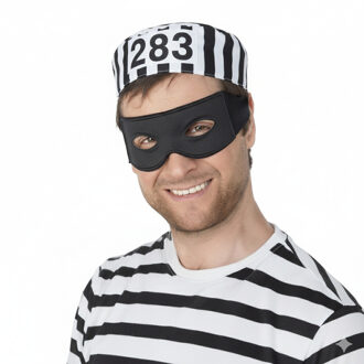 Carnaval verkleed Boeven muts en oogmasker - zwart/wit - volwassenen - Gevangenen - boef