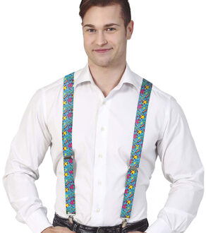 Carnaval verkleed bretels - blauw - 80s/90s print - volwassenen - verkleed accessoires - jaren 80/90