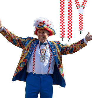 Carnaval verkleed bretels Brabant - 2x - Rood met wit geblokt - volwassenen