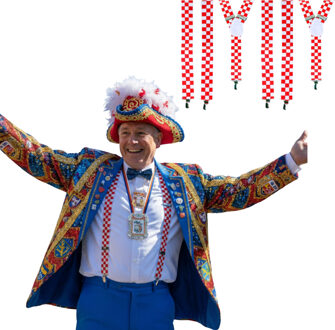 Carnaval verkleed bretels Brabant - 3x - Rood met wit geblokt - volwassenen