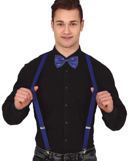 Carnaval verkleed bretels en strikje - donkerblauw - volwassenen - verkleed accessoires