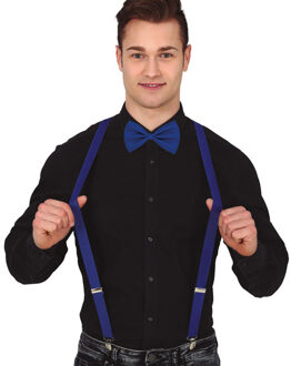 Carnaval verkleed bretels en strikje - donkerblauw - volwassenen - verkleed accessoires