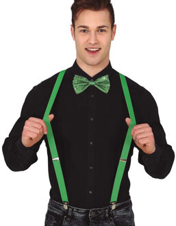 Carnaval verkleed bretels en strikje - groen - volwassenen - verkleed accessoires