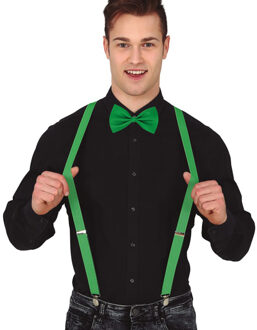 Carnaval verkleed bretels en strikje - groen - volwassenen - verkleed accessoires