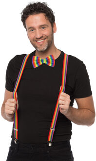 Carnaval verkleed bretels en strikje - regenboog - volwassenen - verkleed accessoires