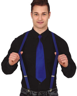 Carnaval verkleed bretels en stropdas - donkerblauw - volwassenen - verkleed accessoires