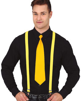 Carnaval verkleed bretels en stropdas - geel - volwassenen - verkleed accessoires