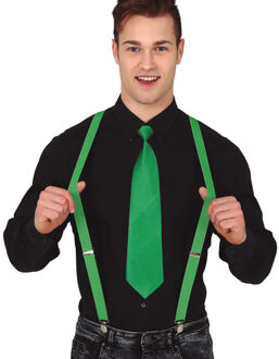 Carnaval verkleed bretels en stropdas - groen - volwassenen - verkleed accessoires