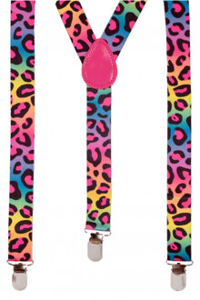 Carnaval verkleed bretels - luipaard print mix kleuren - polyester - volwassenen/heren/dames