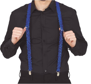 Carnaval verkleed bretels - pailletten blauw - volwassenen/heren/dames