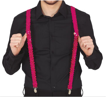 Carnaval verkleed bretels - pailletten fuchsia roze - volwassenen/heren/dames
