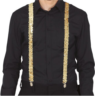 Carnaval verkleed bretels - pailletten goud - volwassenen/heren/dames