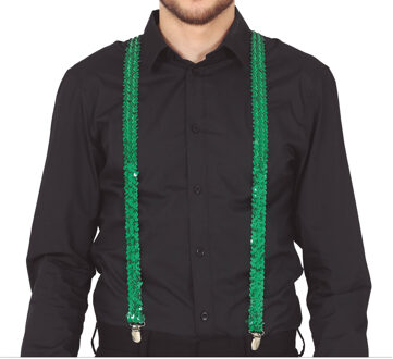Carnaval verkleed bretels - pailletten groen - volwassenen/heren/dames