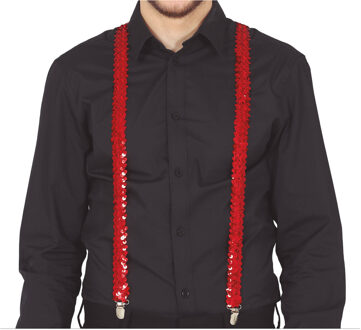 Carnaval verkleed bretels - pailletten rood - volwassenen/heren/dames