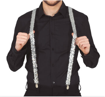 Carnaval verkleed bretels - pailletten zilver - volwassenen/heren/dames