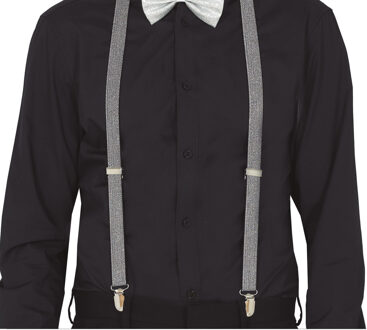 Carnaval verkleed bretels - zilver glitter - volwassenen - foute party