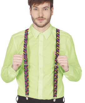 Carnaval verkleed bretels - zwart - 80s/90s print - volwassenen - verkleed accessoires - jaren 80/90