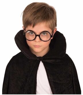 Carnaval verkleed bril - zwart - met ronde glazen - voor de Harry/Nerdy of Wally Look