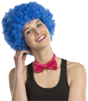 Carnaval verkleed Clownspruik met krulletjes - blauw - volwassenen