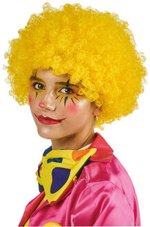 Carnaval verkleed Clownspruik met krulletjes - geel - volwassenen