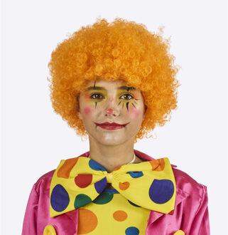 Carnaval verkleed Clownspruik met krulletjes - oranje - volwassenen