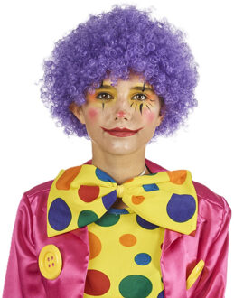 Carnaval verkleed Clownspruik met krulletjes - paars - volwassenen
