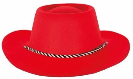 Carnaval verkleed cowboyhoed - rood - voor volwassenen - flock vilt - western