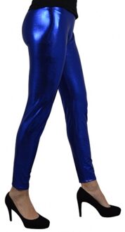 Carnaval verkleed dames legging - glimmend - metallic blauw - smalle pasvorm