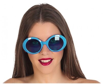 Carnaval verkleed damesbril - Blauw - Hippie/Seventies stijl - rond