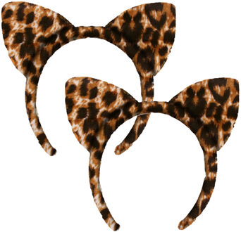Carnaval verkleed diadeem met grote panter oren - 2x - voor dames - foute/panter party