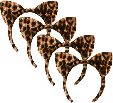 Carnaval verkleed diadeem met grote panter oren - 4x - voor dames - foute/panter party