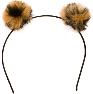 Carnaval verkleed diadeem met pluis panter bollen - oortjes voor dames - foute/panter party Zwart