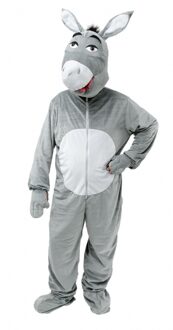 Carnaval verkleed dierenpak Ezel - grijs - volwassenen - grote kop - Donkey - Shrek - jumpsuit