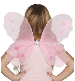 Carnaval verkleed Feeen vleugels - voor kinderen - roze met sterren - elfjes/vlinders
