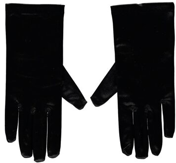 Carnaval verkleed gala handschoenen - kort - zwart satijn - one size - Dames