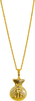 Carnaval verkleed geldzak met dollar teken ketting/sieraad - goud - kunststof - pooier/gangster - ac Goudkleurig