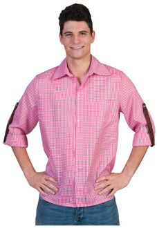 Carnaval verkleed geruite blouse - heren - roze - Oktoberfest/cowboy