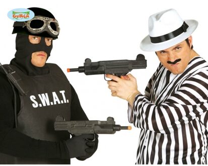 Carnaval verkleed geweer - Uzi speelgoed geweer - zwart - 38 cm - kunststof