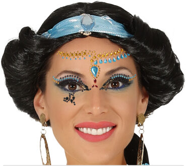 Carnaval verkleed Gezicht stickers - Egyptische/Oosterse prinses - plakdiamantjes - schmink stickers Blauw