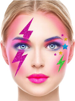 Carnaval verkleed Gezicht stickers - Foute 80s/90s party - plakdiamantjes - schmink stickers Donkerroze