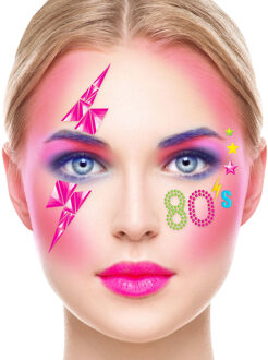 Carnaval verkleed Gezicht stickers - Foute 80s party - plakdiamantjes - schmink stickers