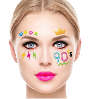 Carnaval verkleed Gezicht stickers - Foute 90s party - plakdiamantjes - schmink stickers