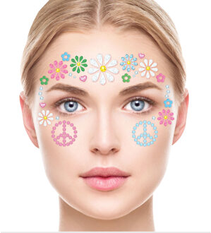 Carnaval verkleed Gezicht stickers - Hippie flower power - plakdiamantjes - schmink stickers