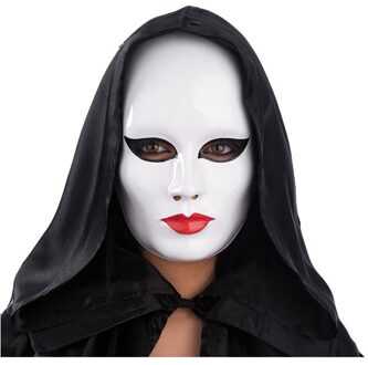 Carnaval/verkleed gezichtsmasker met rode lippen - wit - volwassenen