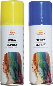 Carnaval verkleed haar verf/spray - blauw en geel - spuitbus - 125 ml