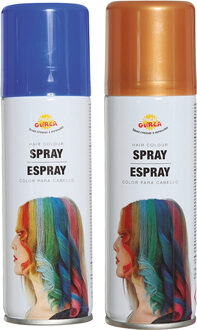 Carnaval verkleed haar verf/spray - blauw en goud - spuitbus - 125 ml