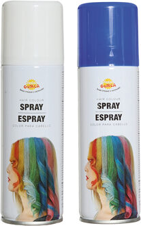 Carnaval verkleed haar verf/spray - blauw en wit - spuitbus - 125 ml