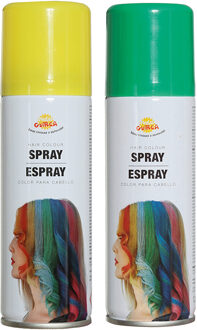 Carnaval verkleed haar verf/spray - groen en geel - spuitbus - 125 ml