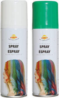 Carnaval verkleed haar verf/spray - groen en wit - spuitbus - 125 ml